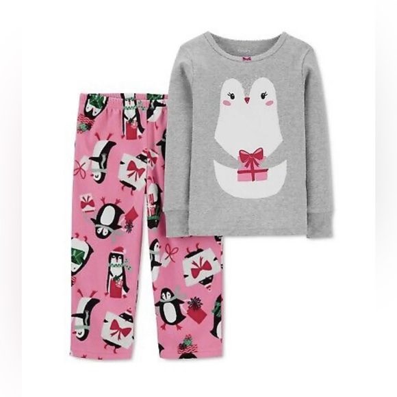 Carters big girl pajama set penguin fleece pants - Picture 1 of 4